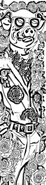 Free colorable bookmarks of a pig wearing sunglasses